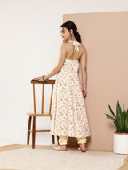 Ahalyaa Women Pink Floral Printed Empire Gotta Patti Kurta with Churidar | Grocsy