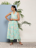 Ahalyaa Women Blue Floral Printed Gotta Patti Kurta with Churidar | Grocsy