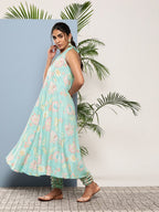 Ahalyaa Women Blue Floral Printed Gotta Patti Kurta with Churidar | Grocsy