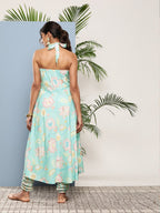 Ahalyaa Women Blue Floral Printed Gotta Patti Kurta with Churidar | Grocsy