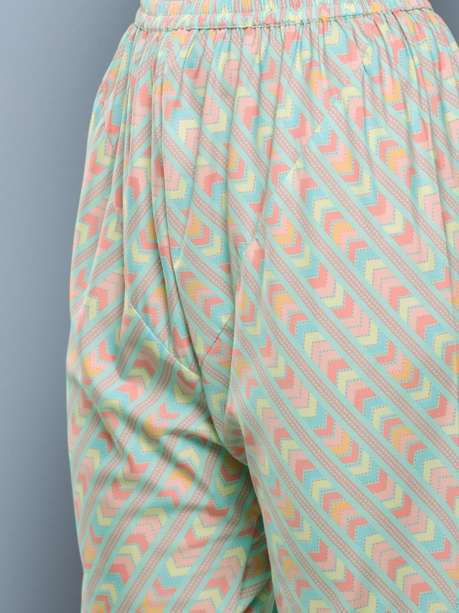 Ahalyaa Women Blue Floral Printed Gotta Patti Kurta with Churidar | Grocsy