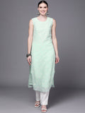 Ahalyaa Women Sea Green Floral Printed Georgette Kurta | Grocsy