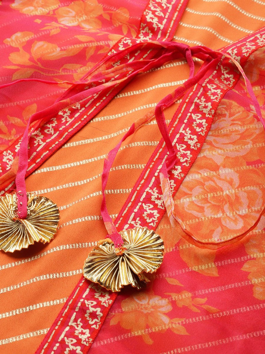 Ahalyaa Orange Striped Ethnic Maxi Dress | Grocsy