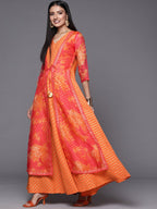 Ahalyaa Orange Striped Ethnic Maxi Dress | Grocsy