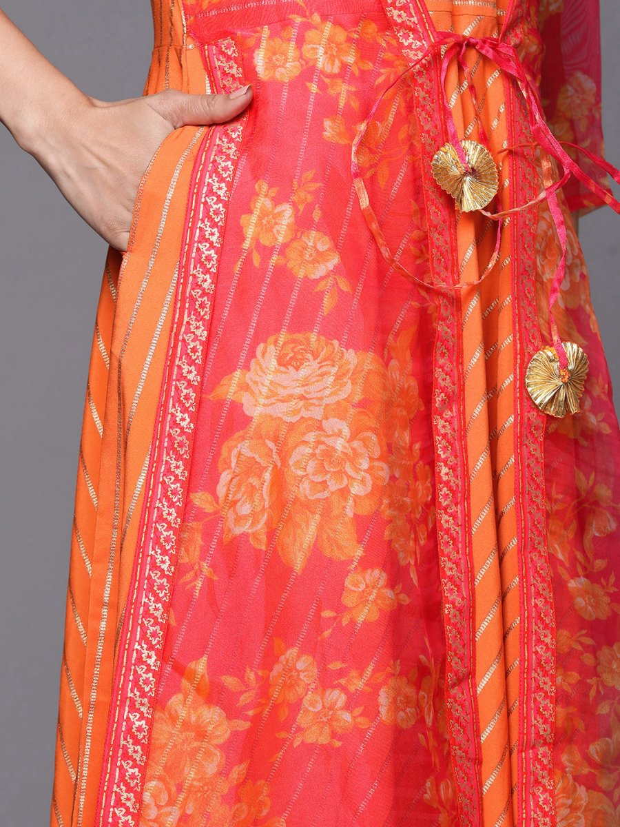 Ahalyaa Orange Striped Ethnic Maxi Dress | Grocsy