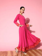 Ahalyaa Ethnic Motifs Crepe Ethnic Maxi Dress | Grocsy
