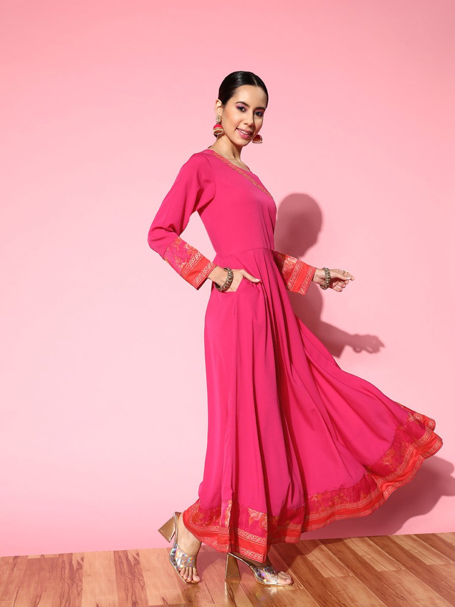 Ahalyaa Ethnic Motifs Crepe Ethnic Maxi Dress | Grocsy