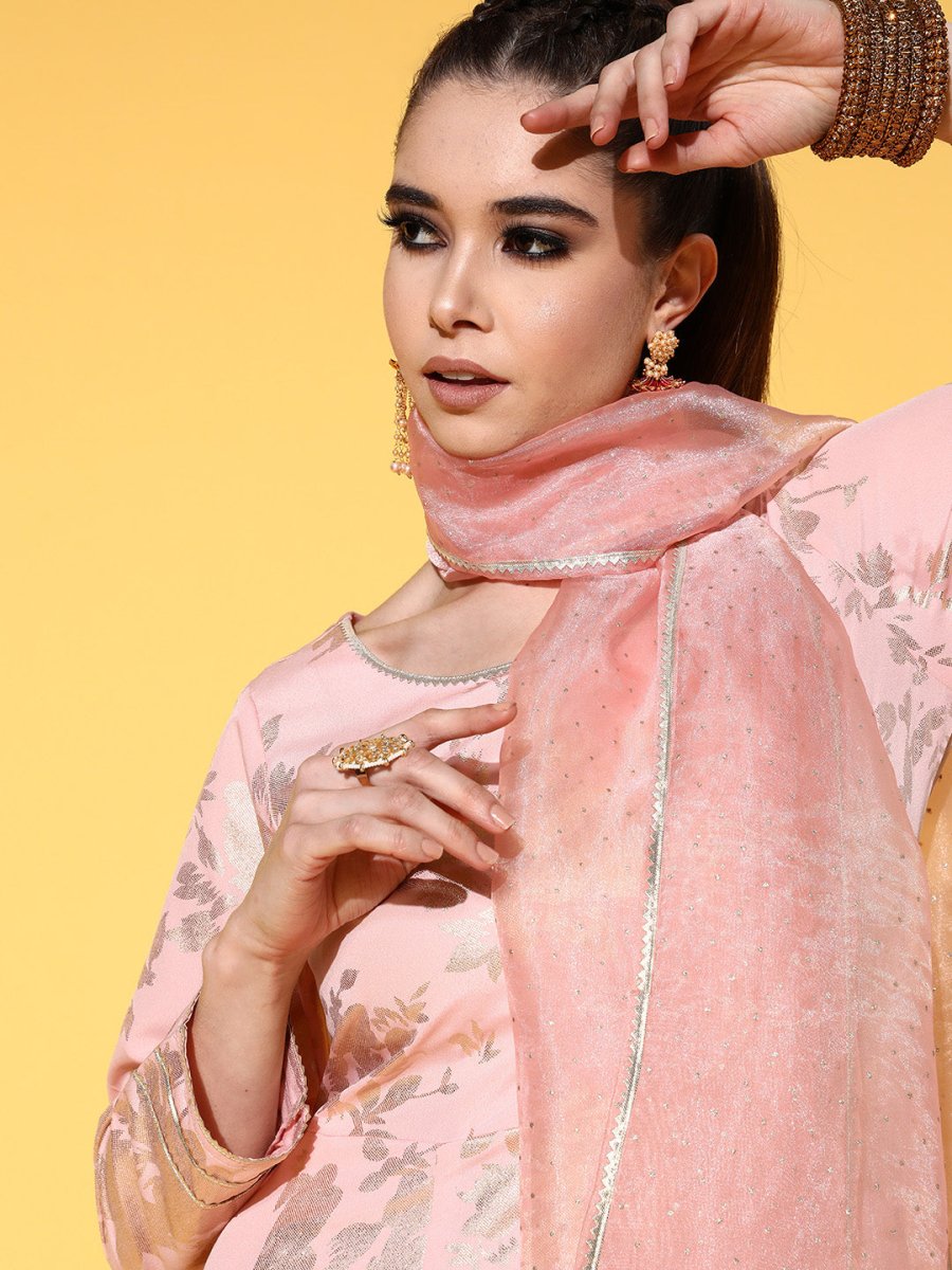 Ahalyaa Pink Empire Gotta Patti Ethnic Dress With Dupatta | Grocsy