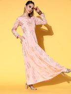 Ahalyaa Pink Empire Gotta Patti Ethnic Dress With Dupatta | Grocsy