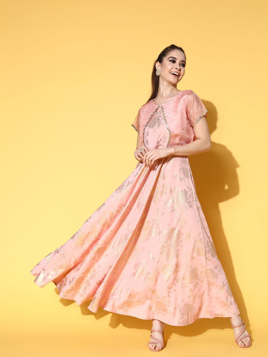 Ahalyaa Floral Printed Maxi Ethnic Dress | Grocsy