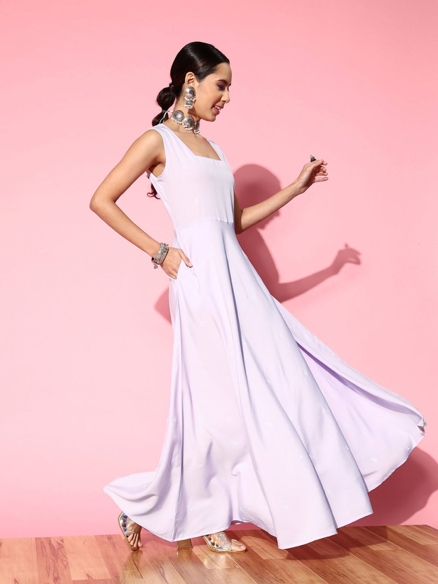 Ahalyaa Floral Ethnic Maxi Dress with Jacket | Grocsy