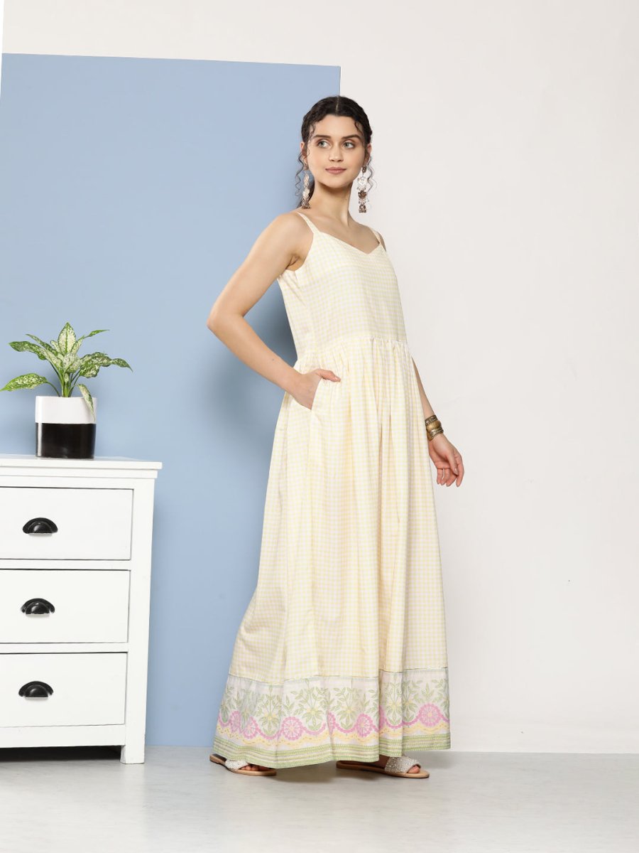 Ahalyaa Women Checked Maxi Ethnic Dress | Grocsy