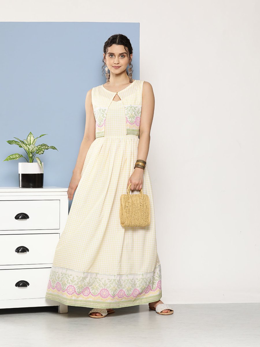 Ahalyaa Women Checked Maxi Ethnic Dress | Grocsy