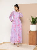 Ahalyaa Women Abstract Printed Gown Ethnic Dress | Grocsy