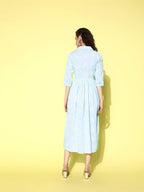 Ahalyaa Sea Green Floral Print Midi Ethnic Dress | Grocsy