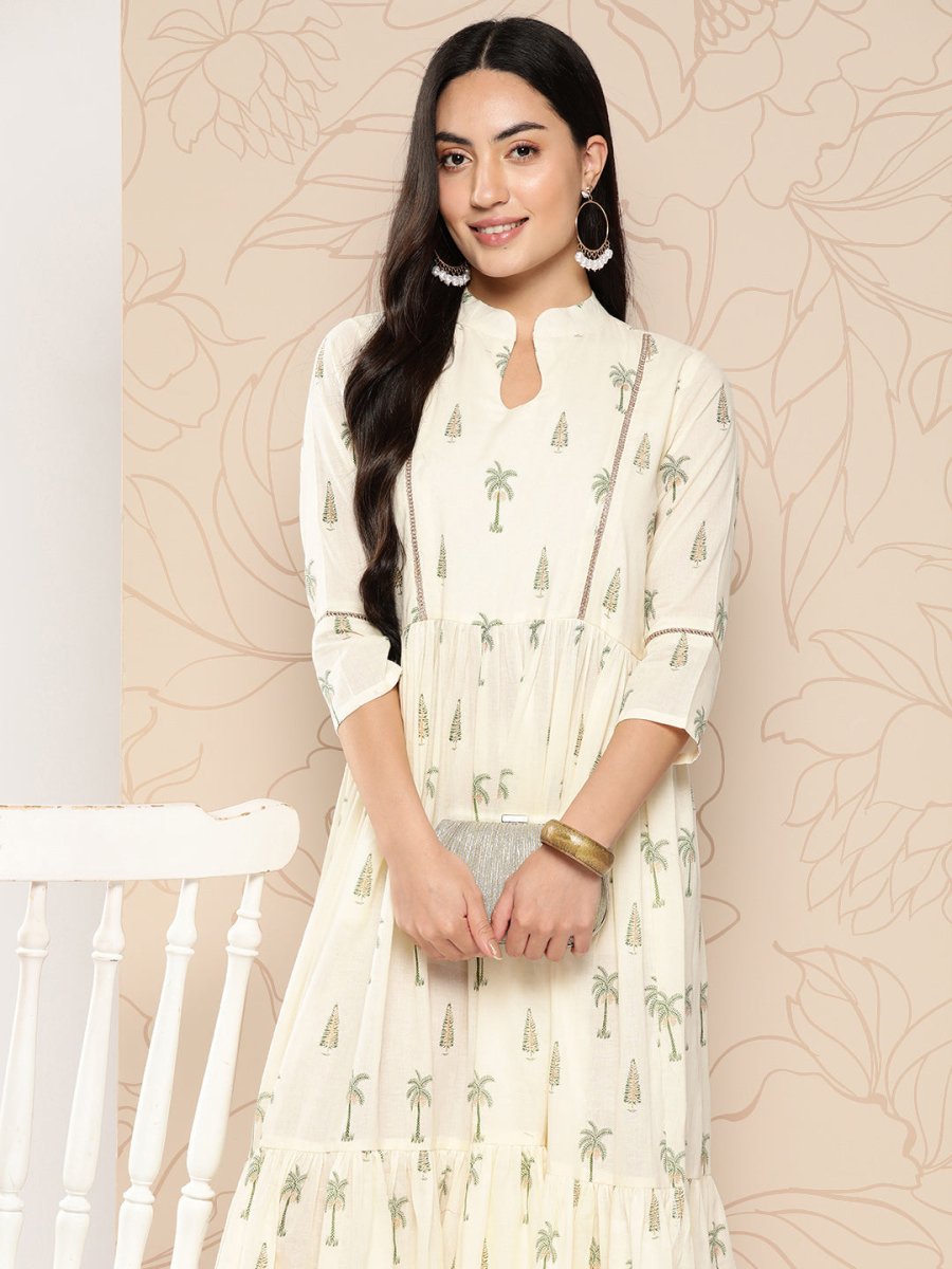 Ahalyaa Tropical Printed Gathered Empire Ethnic Dress | Grocsy