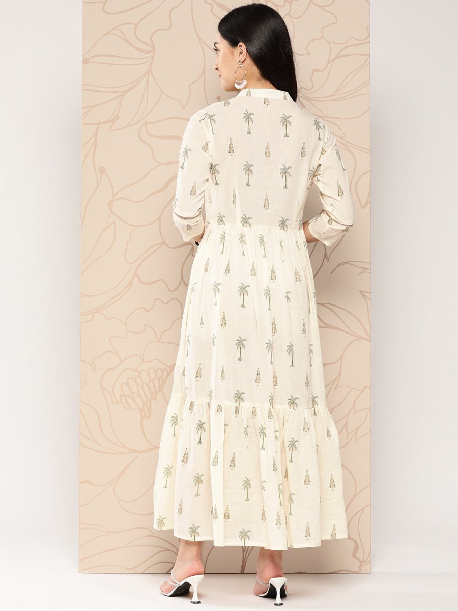 Ahalyaa Tropical Printed Gathered Empire Ethnic Dress | Grocsy