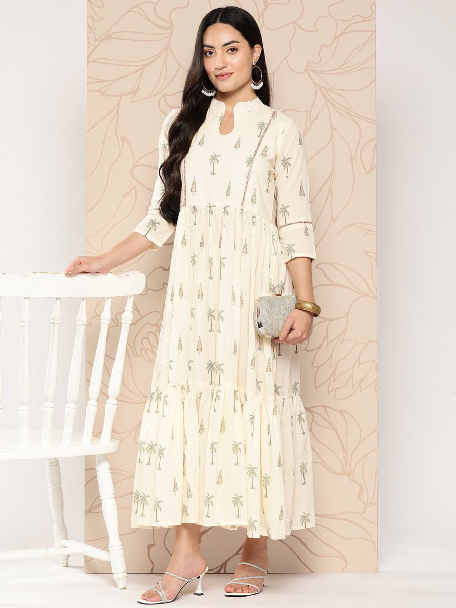 Ahalyaa Tropical Printed Gathered Empire Ethnic Dress | Grocsy