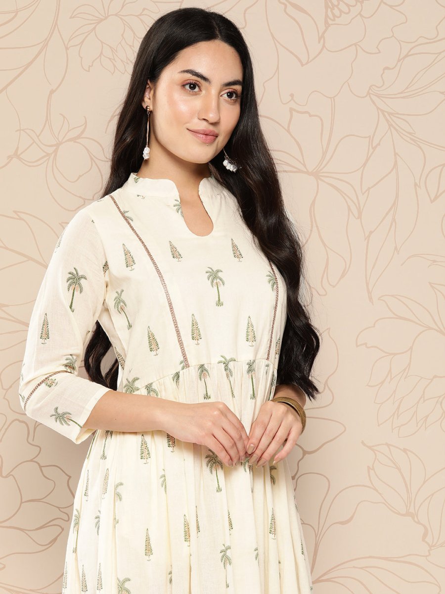 Ahalyaa Tropical Printed Gathered Empire Ethnic Dress | Grocsy