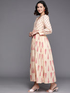 Ahalyaa Floral Print Puff Sleeves Maxi Ethnic Dress | Grocsy