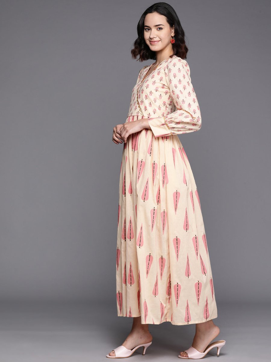 Ahalyaa Floral Print Puff Sleeves Maxi Ethnic Dress | Grocsy