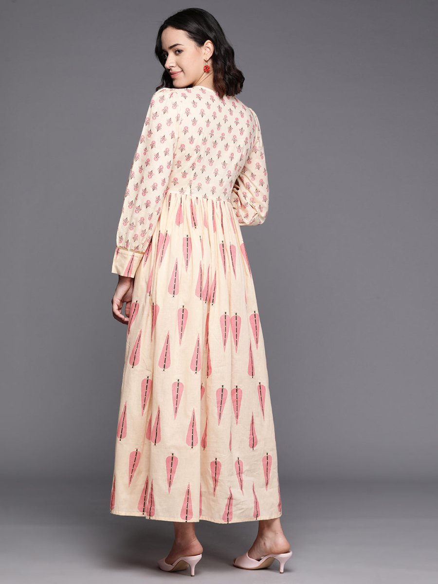 Ahalyaa Floral Print Puff Sleeves Maxi Ethnic Dress | Grocsy