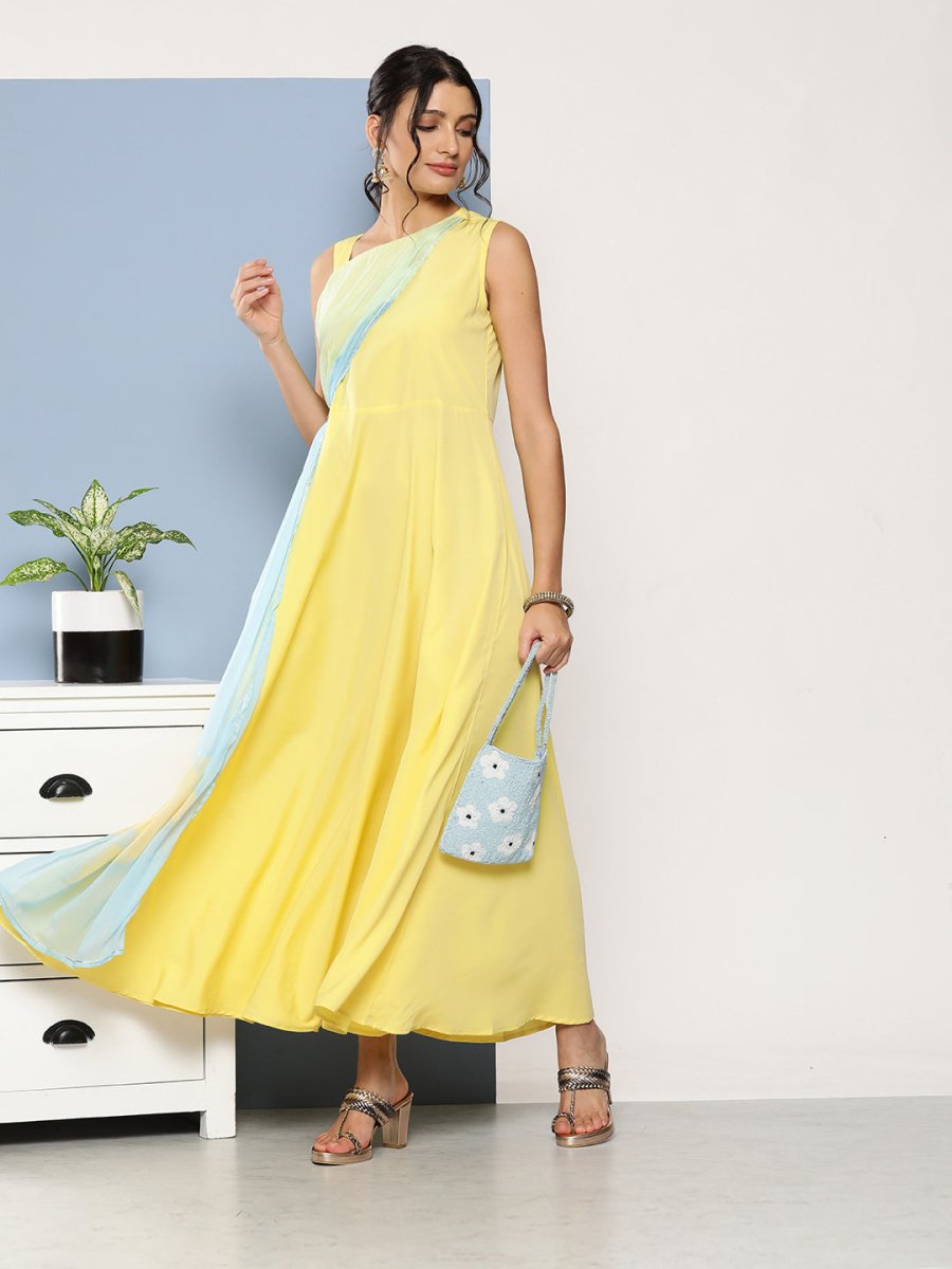 Ahalyaa Women Colourblocked Maxi Ethnic Dress | Grocsy
