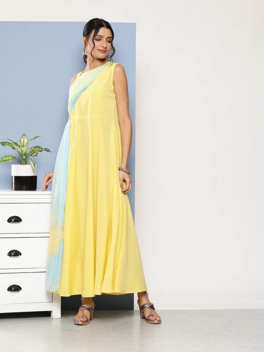 Ahalyaa Women Colourblocked Maxi Ethnic Dress | Grocsy