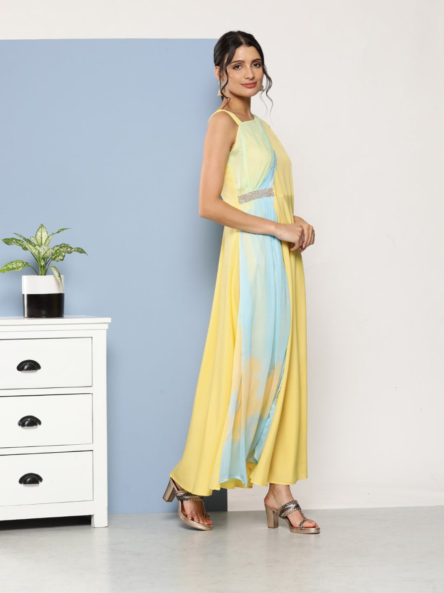 Ahalyaa Women Colourblocked Maxi Ethnic Dress | Grocsy