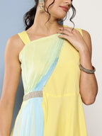 Ahalyaa Women Colourblocked Maxi Ethnic Dress | Grocsy