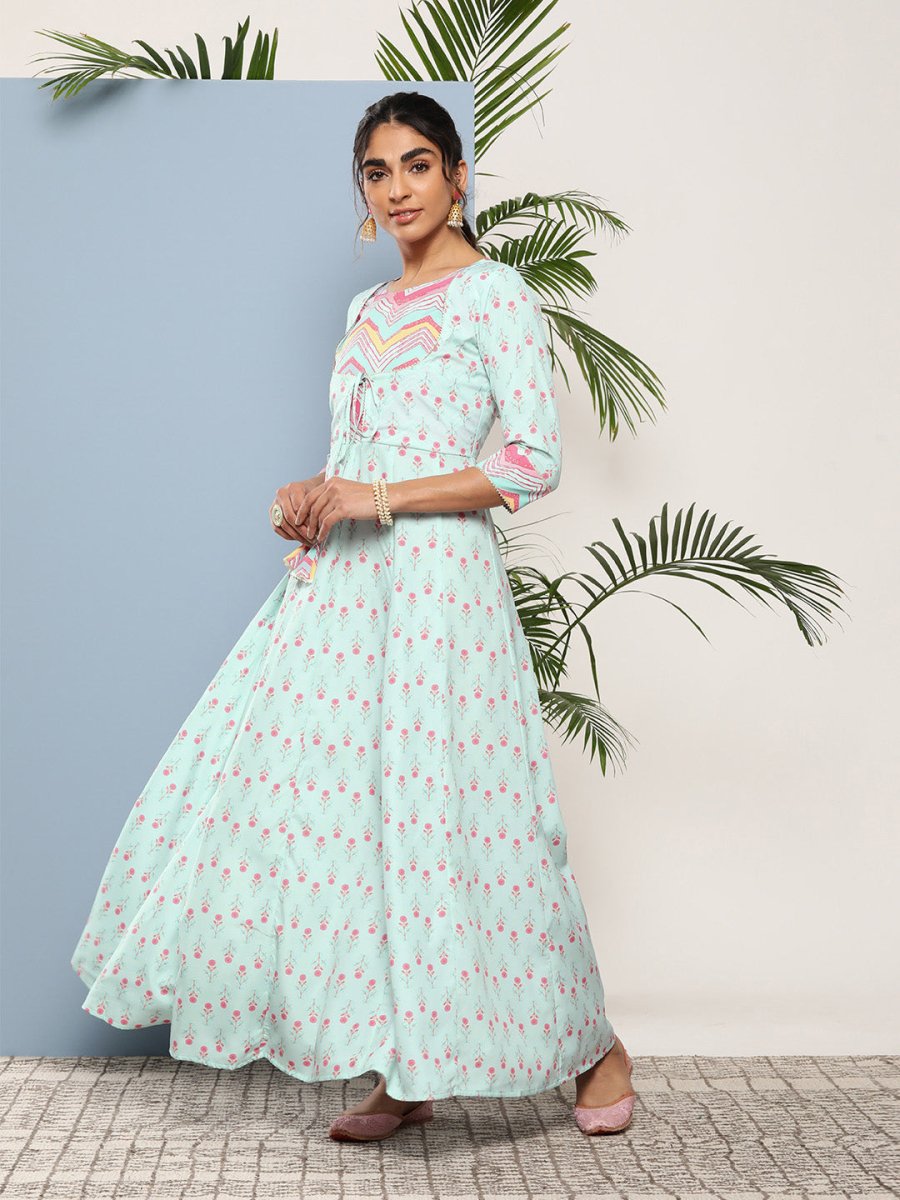 Ahalyaa Women Printed Tie-Ups Maxi Ethnic Dress | Grocsy