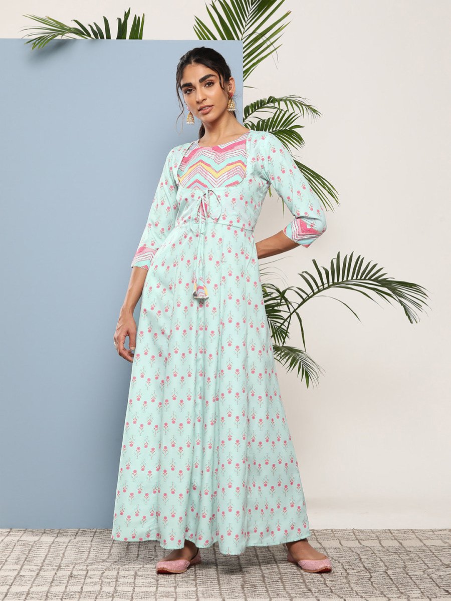 Ahalyaa Women Printed Tie-Ups Maxi Ethnic Dress | Grocsy