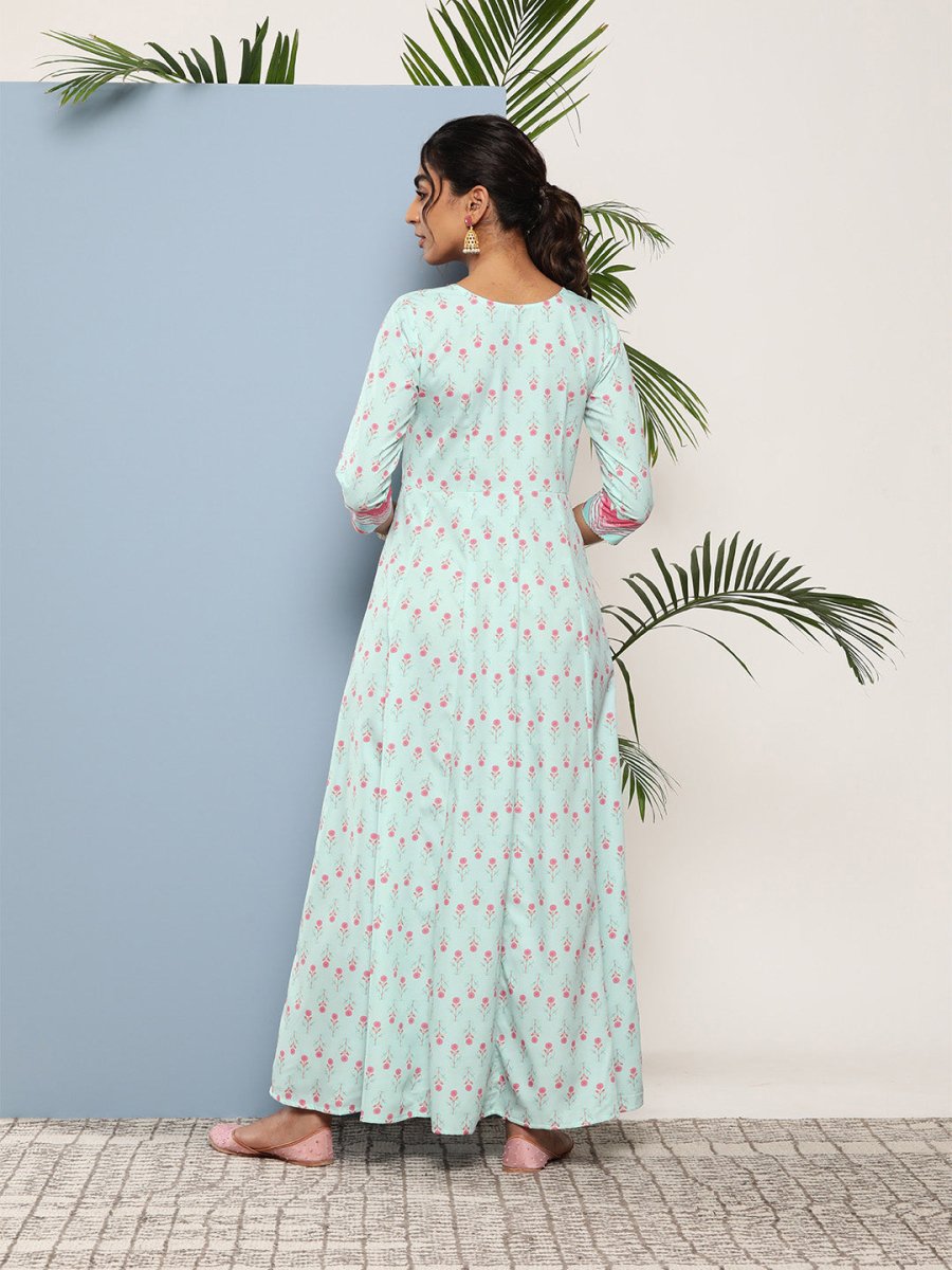 Ahalyaa Women Printed Tie-Ups Maxi Ethnic Dress | Grocsy