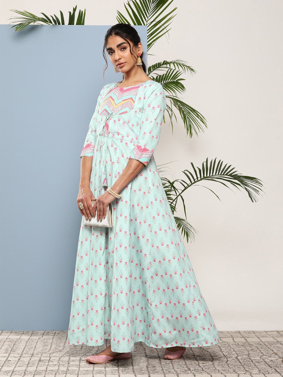 Ahalyaa Women Printed Tie-Ups Maxi Ethnic Dress | Grocsy