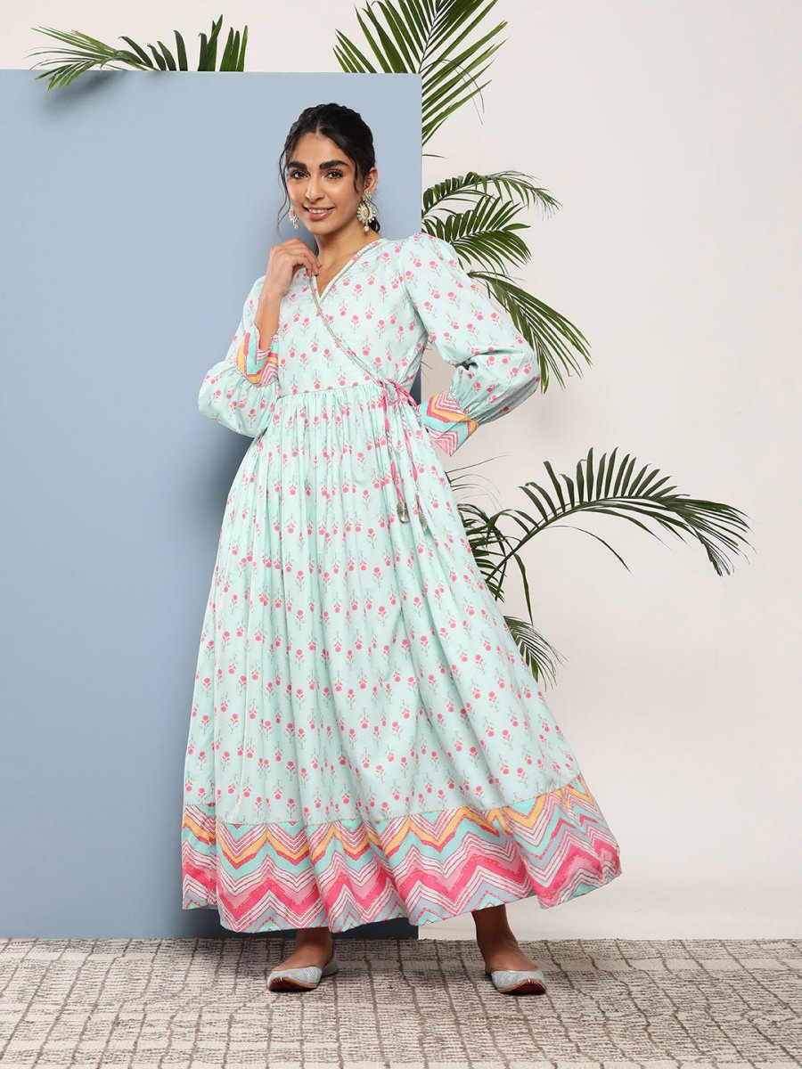 Ahalyaa Women Printed Tie-Ups Maxi Ethnic Dress | Grocsy