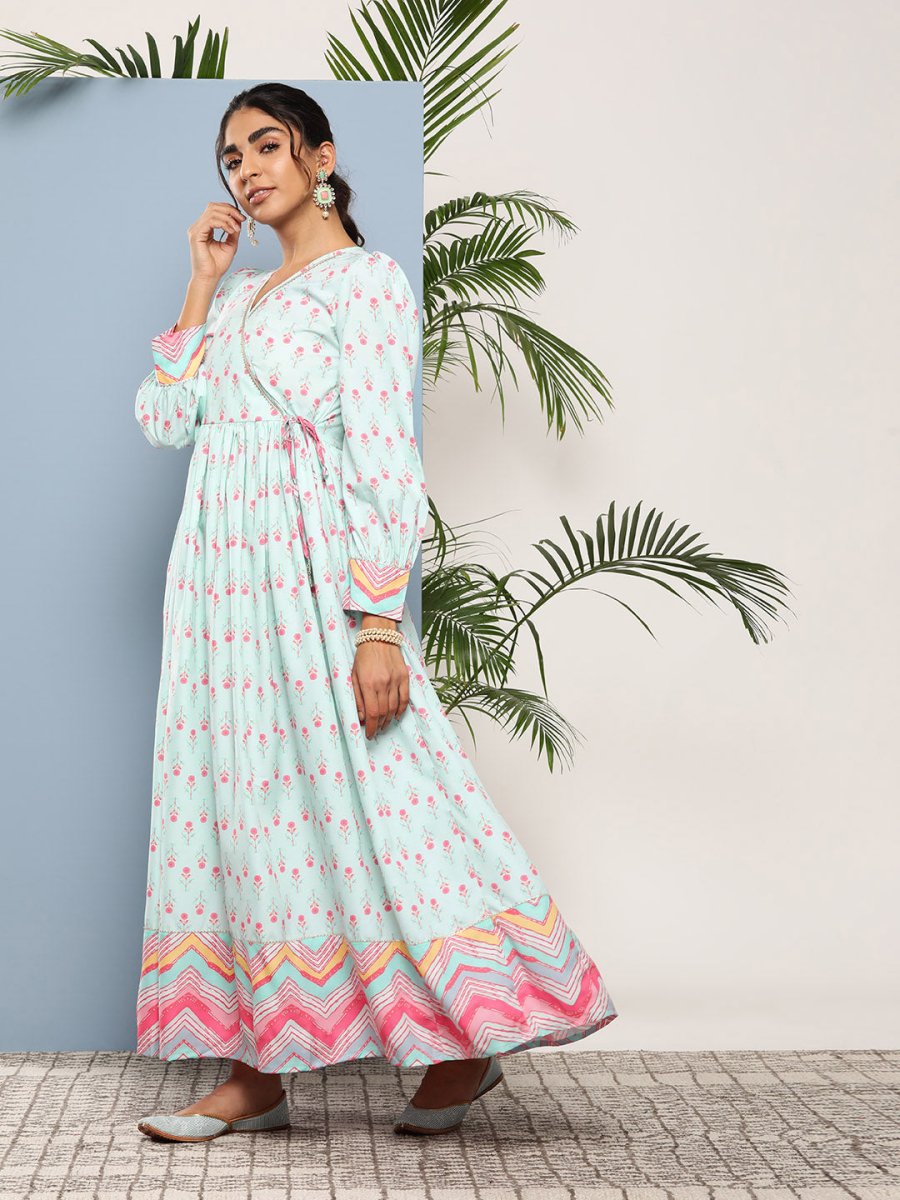 Ahalyaa Women Printed Tie-Ups Maxi Ethnic Dress | Grocsy