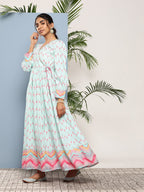 Ahalyaa Women Printed Tie-Ups Maxi Ethnic Dress | Grocsy