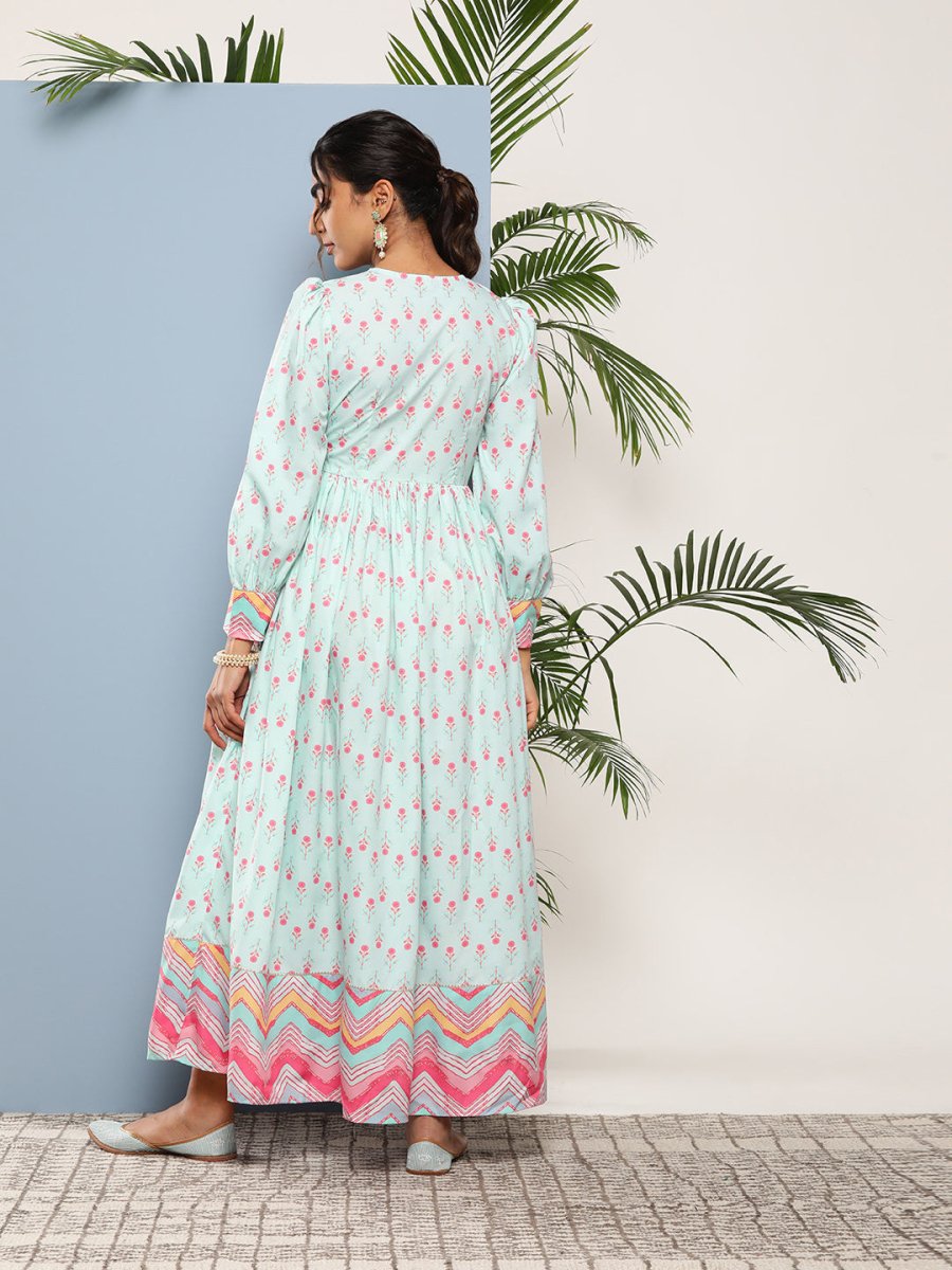 Ahalyaa Women Printed Tie-Ups Maxi Ethnic Dress | Grocsy