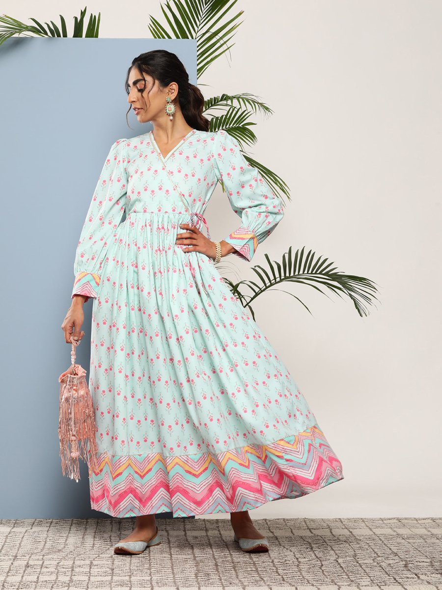 Ahalyaa Women Printed Tie-Ups Maxi Ethnic Dress | Grocsy