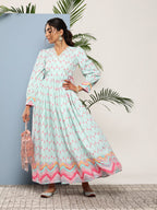 Ahalyaa Women Printed Tie-Ups Maxi Ethnic Dress | Grocsy
