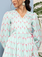 Ahalyaa Women Printed Tie-Ups Maxi Ethnic Dress | Grocsy