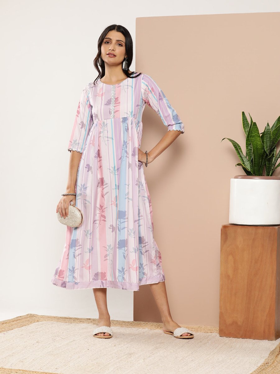 Ahalyaa Women Floral Printed Maxi Ethnic Dress | Grocsy
