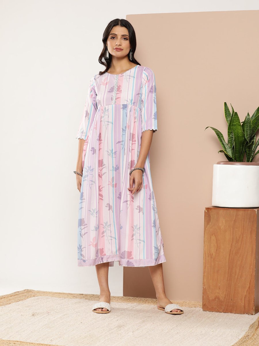 Ahalyaa Women Floral Printed Maxi Ethnic Dress | Grocsy