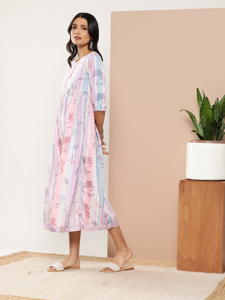 Ahalyaa Women Floral Printed Maxi Ethnic Dress | Grocsy