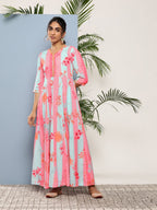 Ahalyaa Women Printed Layered Maxi Ethnic Dress | Grocsy