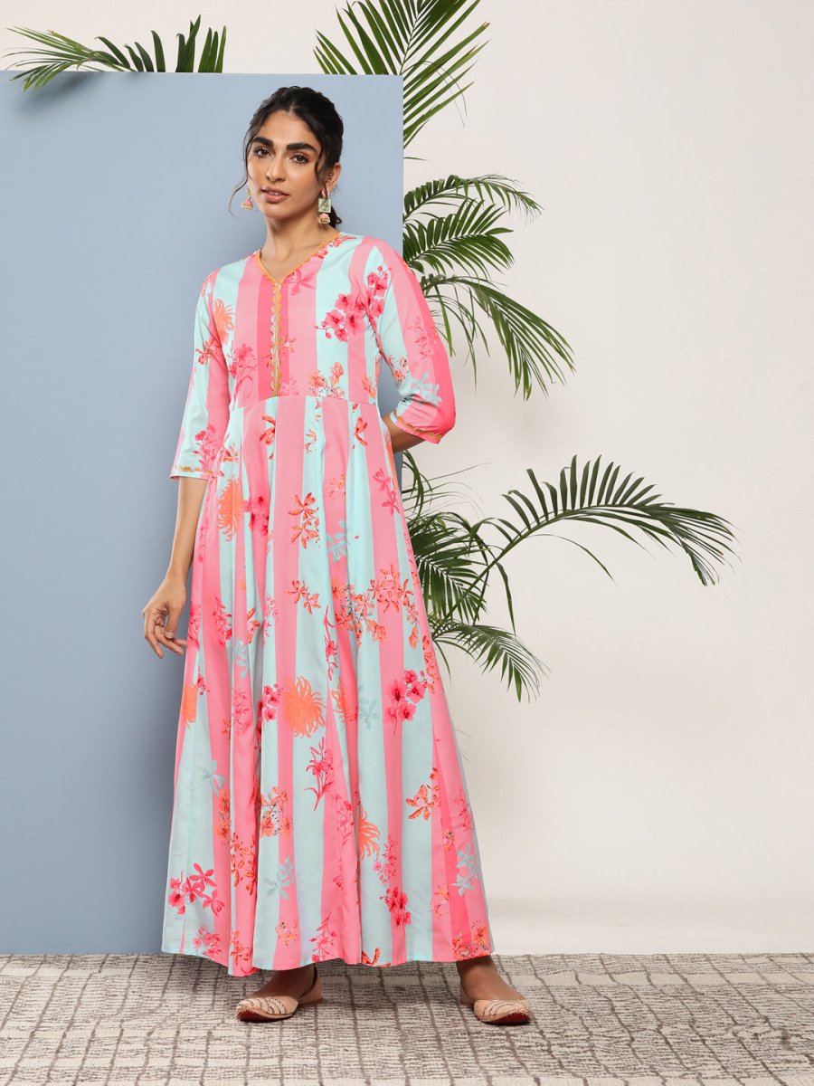 Ahalyaa Women Printed Layered Maxi Ethnic Dress | Grocsy