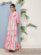 Ahalyaa Women Printed Layered Maxi Ethnic Dress | Grocsy