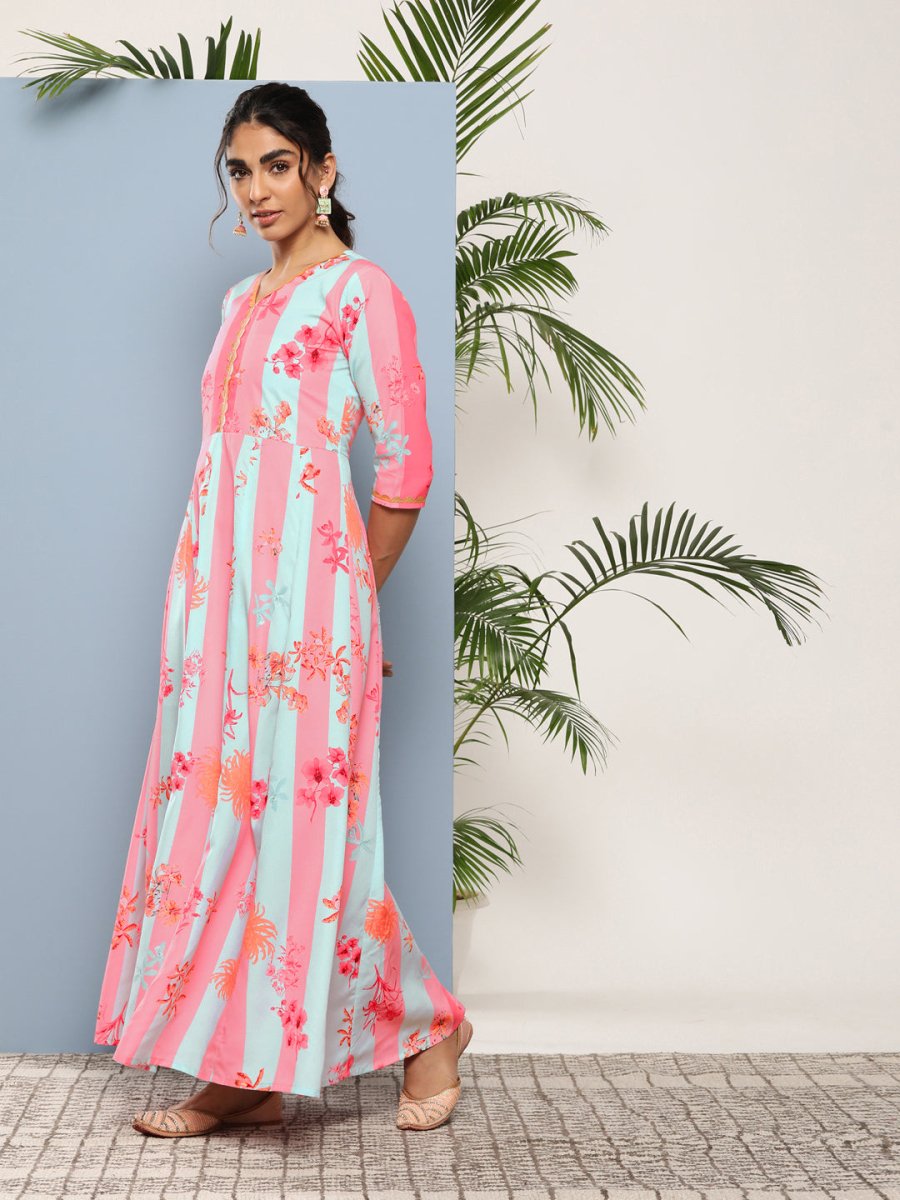 Ahalyaa Women Printed Layered Maxi Ethnic Dress | Grocsy