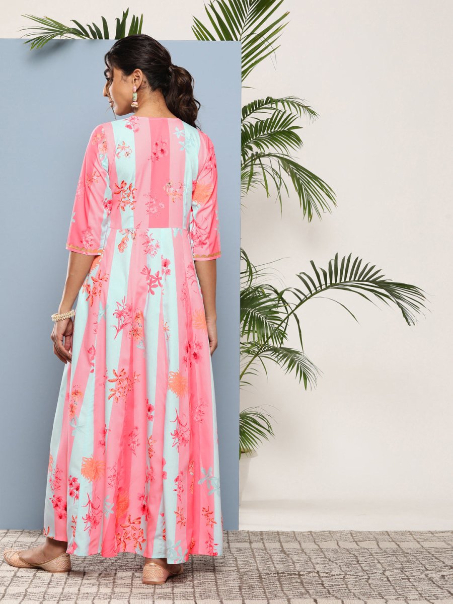 Ahalyaa Women Printed Layered Maxi Ethnic Dress | Grocsy