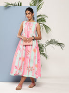 Ahalyaa Women Floral Printed Empire Midi Ethnic Dress | Grocsy